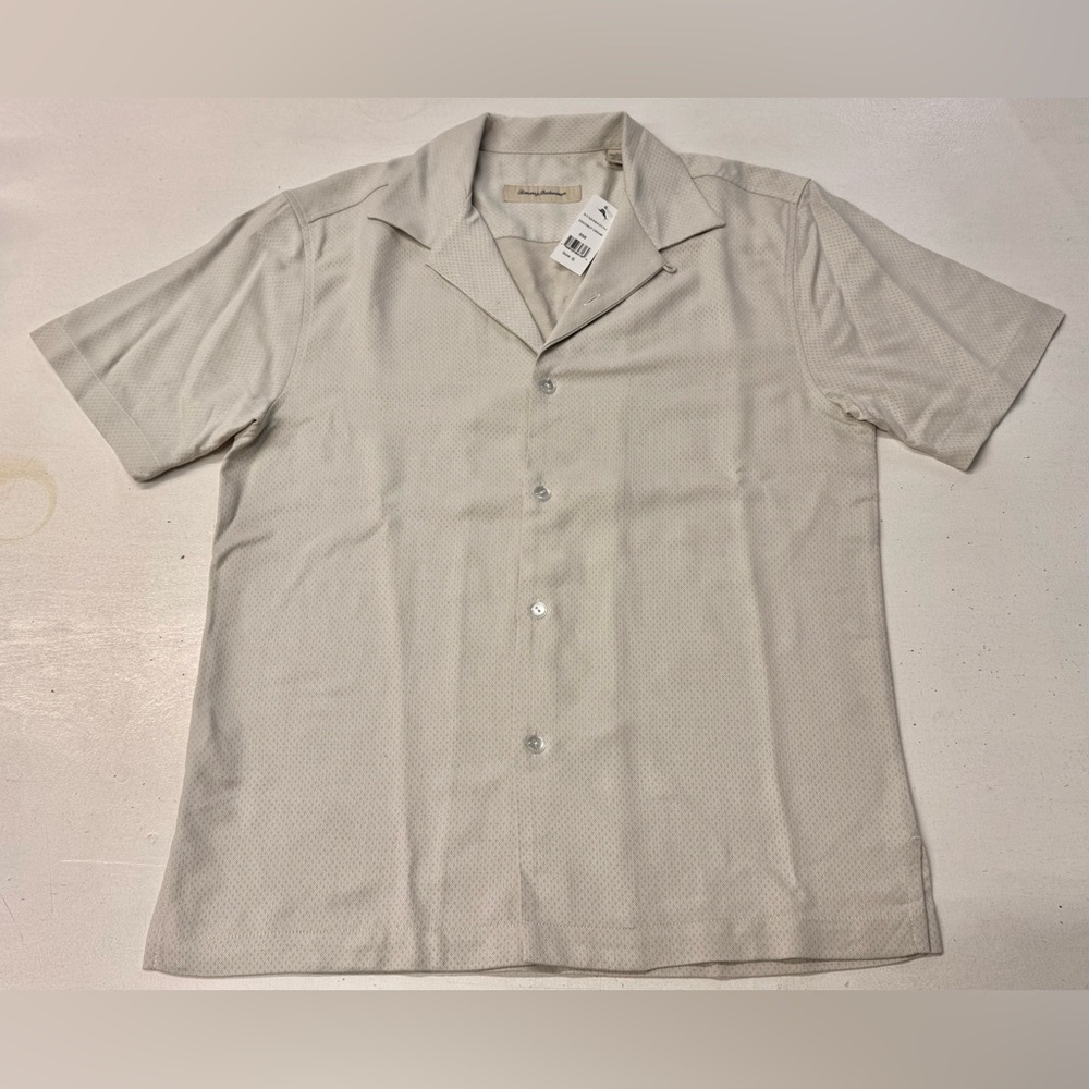 TOMMY BAHAMA Cream Diamond Jacquard Silk Shirt S